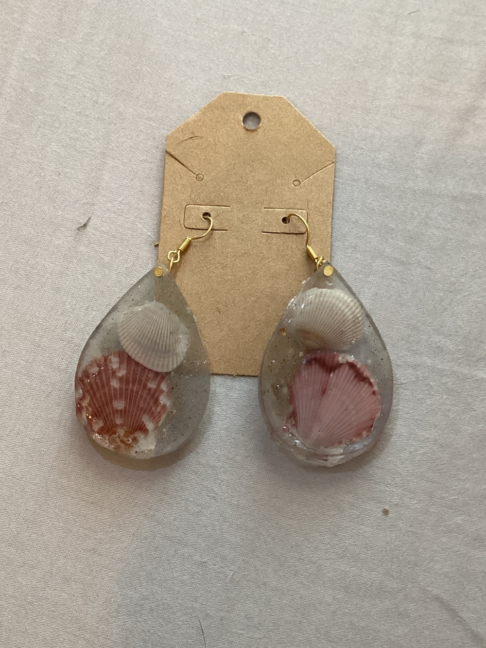Teardrop Shell Resin Earrings in Pink and White